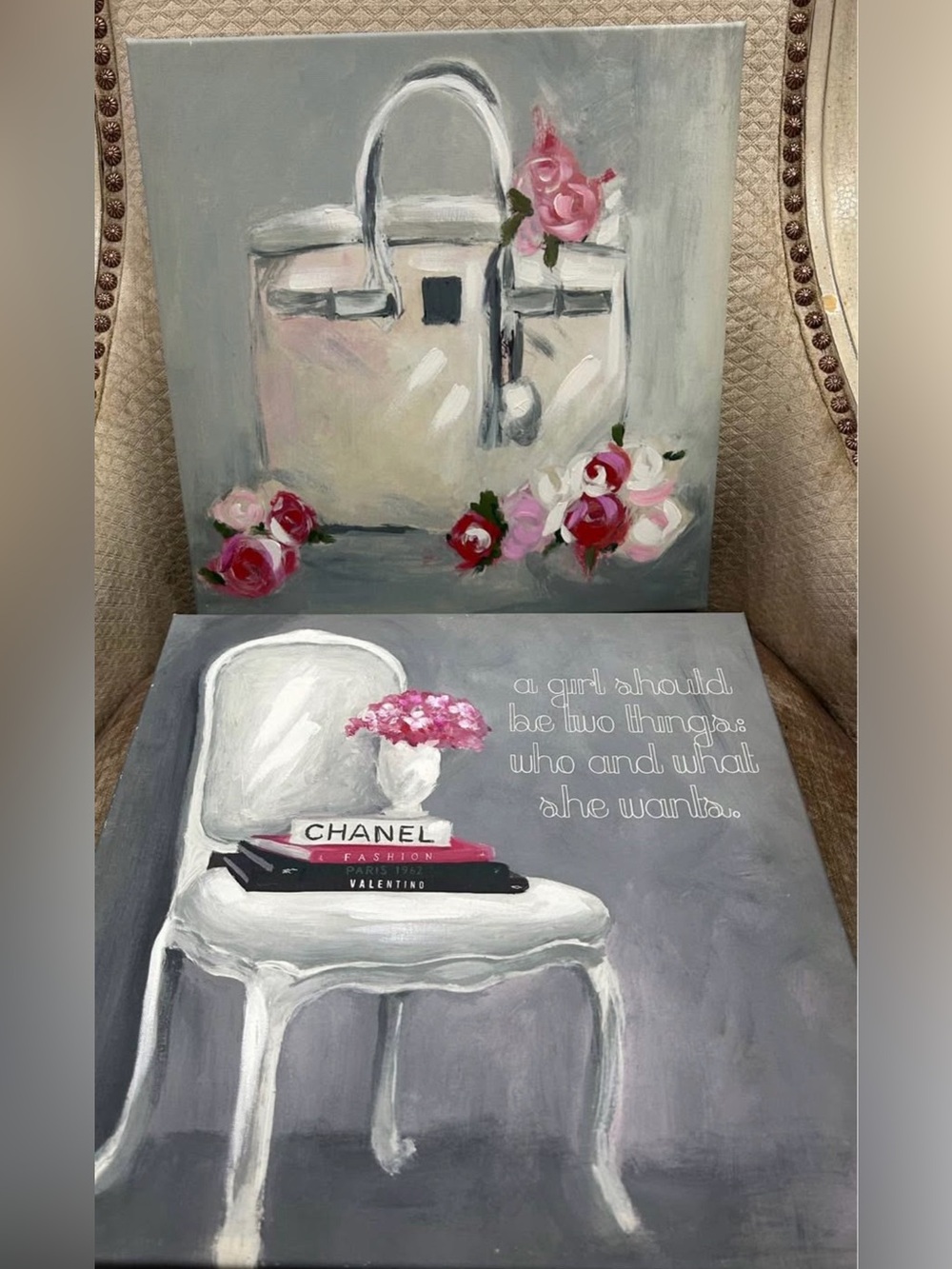 Chic Gray & Pink Home Art Canvas Set featuring Chanel Accent
